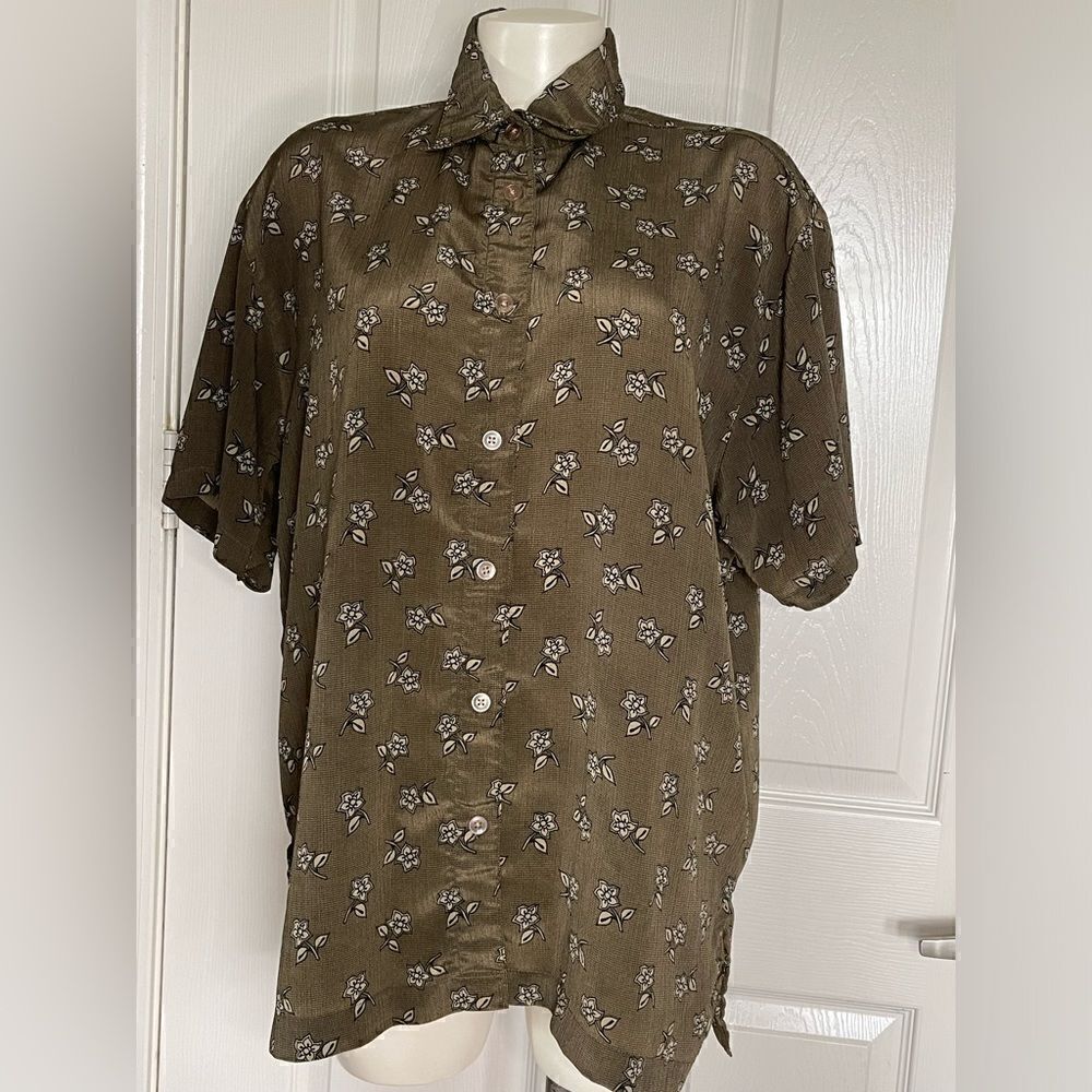 Vintage 24 karat floral button down short sleeve shirt size large